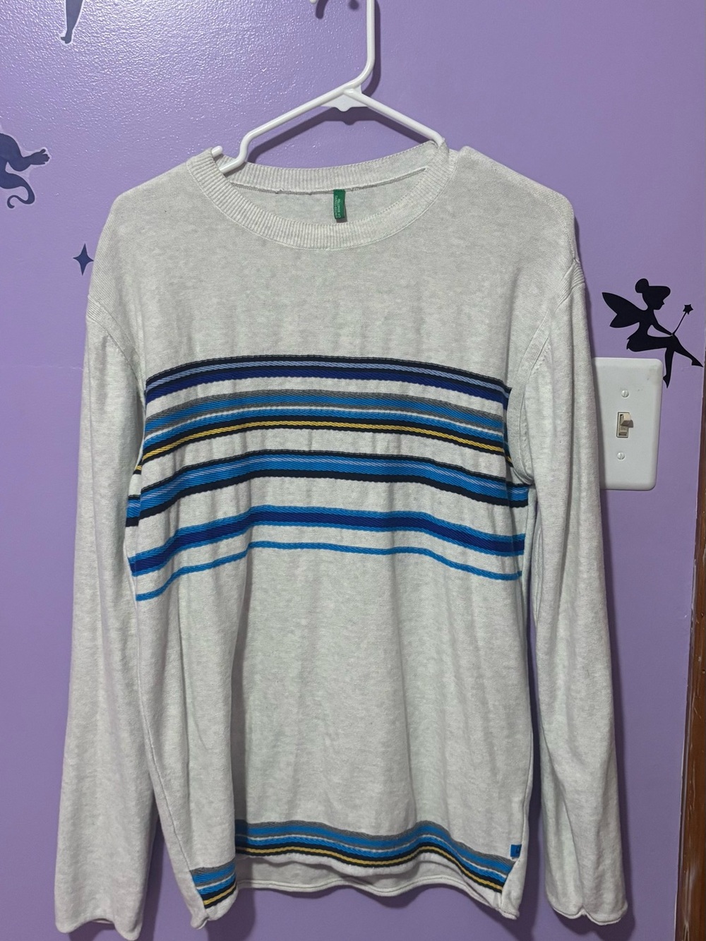 United Colors Of Benetton grey Crewneck Sweater with Blue Stripe Bands